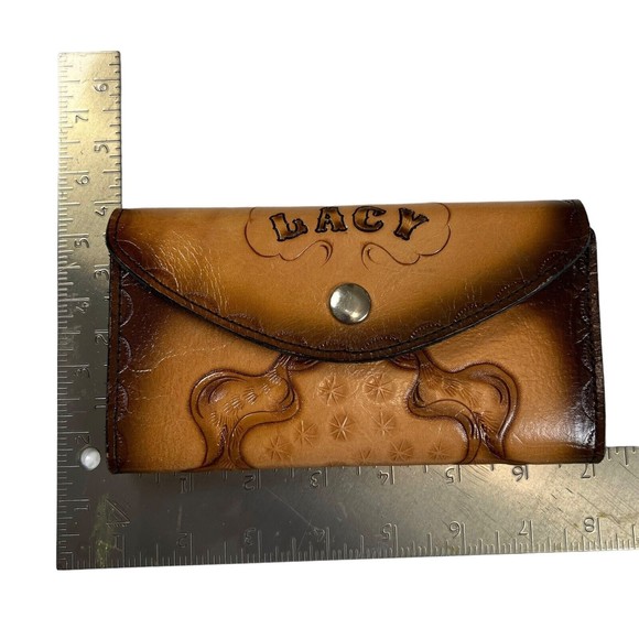 Womens Vtg Hand Tooled Leather Wallet "Lacy" Snap Closure 7x4 Super Clean! - Picture 10 of 10